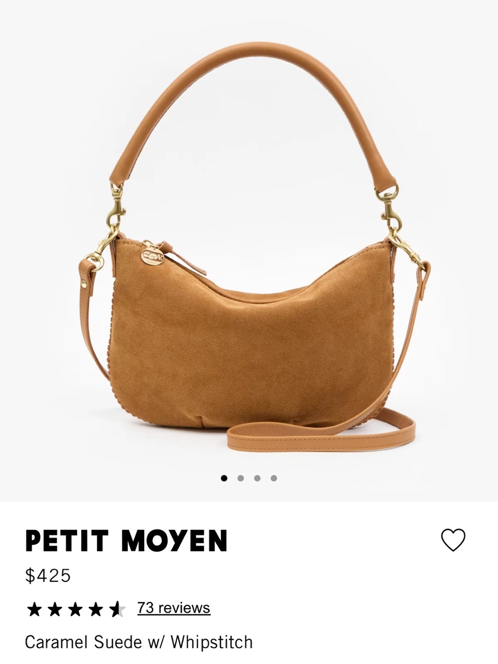 Clare V. Petit Moyen Caramel Suede Shoulder Bag with Detachable Strap